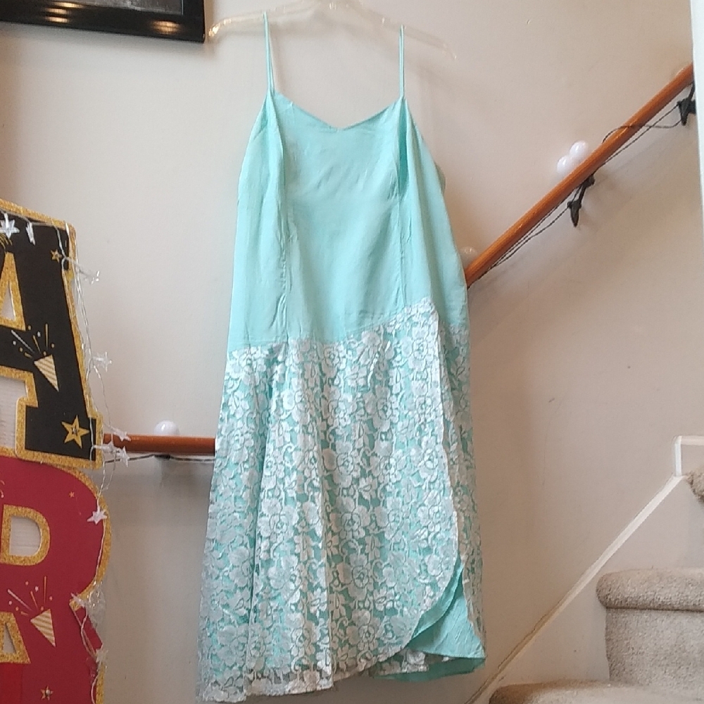 Vintage Mint Aqua Green Lace Overlay Dress